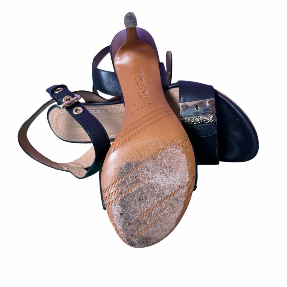 Brooks Brothers Black Leather Ankle Strap Heels Classic Elegant Sandals View 4